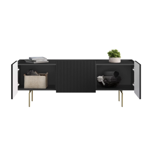 Szafka RTV Malmi 150 cm - czarny mat / złote nóżki